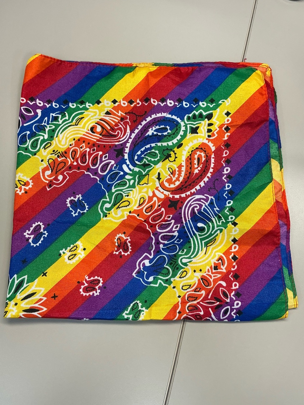 Rainbow Striped Paisley Bandana